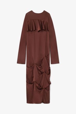 Ganni Brown Ruffle Dress - Size 10/12 Viscose