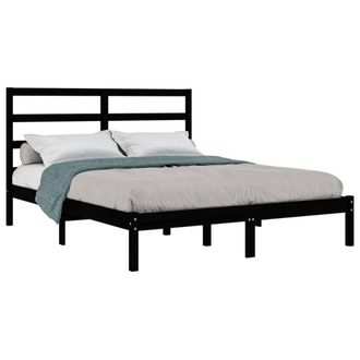 Berkfield Home Beautiful Bed Frame Black Solid Wood Pine 140x190 cm