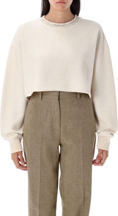 Golden Goose White Crewneck Applique Sweatshirt