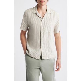 Alex Crane Organic Linen Camp Shirt in Saltlines at Nordstrom, Size Xx-Large