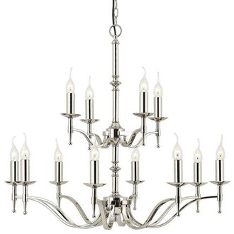 Loops Avery Ceiling Pendant Chandelier Light 12 Lamp Bright Nickel Curved Candelabra in Metallics
