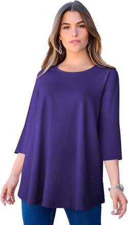 Roaman's Plus Size Ultimate Three Quarter Sleeve Swing Tee in Midnight Violet at Nordstrom, Size 36