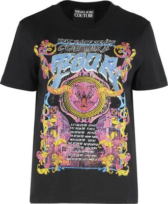 Versace Jeans Couture Tops, Dames, Zwart, L, Katoen, Cotton T-shirt met ronde hals