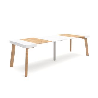 Skraut Home Mesa Consola Extensible, Mesa Comedor Plegable, 260, Para 12 Comensales, Patas De Madera, Estilo Moderno, Roble Y Blanco - Skraut Home