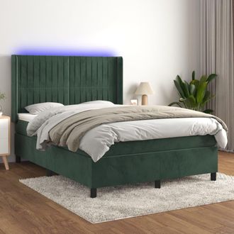 vidaXL Cama Box Spring Colch&oacute;n Y Led Terciopelo Verde Oscuro 140x200cm Vidaxl