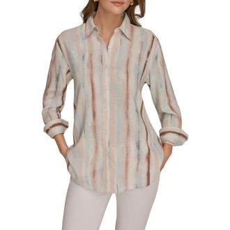 DKNY Long Sleeve Linen Blend Button-Up Shirt in Watercolor at Nordstrom, Size X-Large
