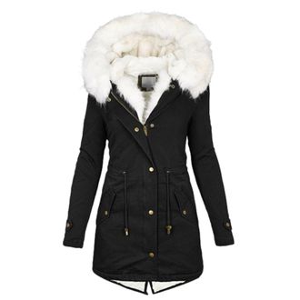 Generic Womens Winter Coats Thick Fleece Lined Warm Trimmed Hooded Parka Coats Hooded Long Parka Jackets Zip Up Outerwear Coat Fleece Lined Ladies Outdoor Hoo