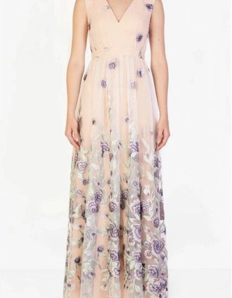 True Decadence Womens V-Neck Sleeveless Maxi Gown - Tan - Size: 8