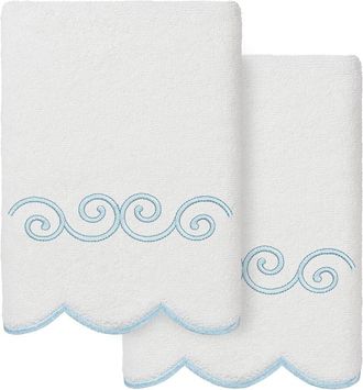Linum Home Textiles 100% Turkish Cotton Symmetra Scallop 2Pc Embellished Hand Towel Set