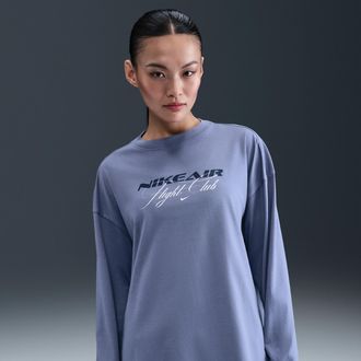 Nike Womens Nike Sportswear Oversized Long-Sleeve T-Shirt in Blue | IM9277-499