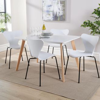 Home Source Industries Fleur Table & 4 Penny Chairs Dining Set White Top Wooden Legs