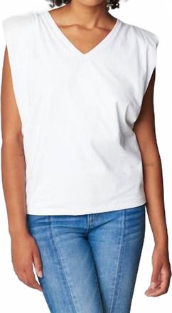 Blank NYC V-Neck Sleeveless Padded Shoulder Top In White