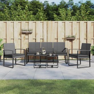 vidaXL Vidaxl - Set Comedor Jard&iacute;n 5 Pzas Cojines Pp Aspecto Rat&aacute;n Gris Oscuro