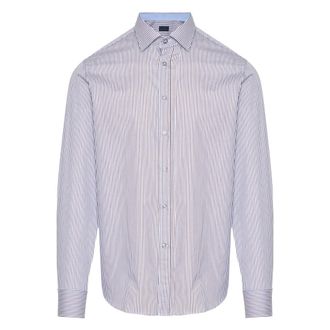 Paul & Shark Overhemden, Heren, Bruin, 3Xl, Katoen, Gestreept katoenen twill overhemd