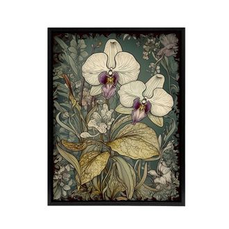 Artery8 Orchid Flowers Art Nouveau Framed Canvas Wall Art Print | Size: W24 x H32
