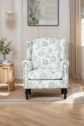 Living and Home Vintage Upholstered Armchair with Wooden Legs in Blue