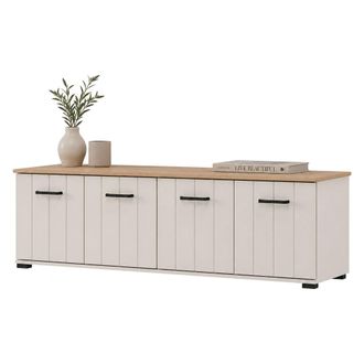 Dmora Mueble Para Tv Erbez, Un Estante, 4 Puertas, Con Patas, 156x40x44h Cm Blanco Crema