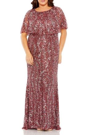 Mac Duggal High-Neck Sequin Embellished Dress with Semi-Sheer Cape Sleeves in Mulberry at Nordstrom, Size 18W