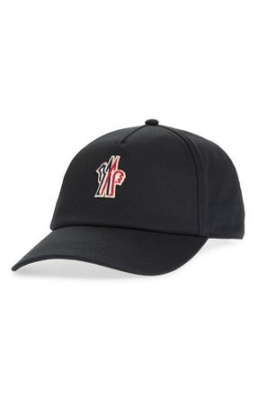 Moncler Logo Patch Cotton Twill Baseball Cap in Black at Nordstrom