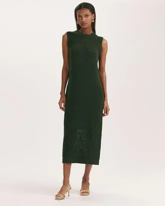Finery Ravi Crochet Midi Dress in Khaki at Nordstrom, Size 10
