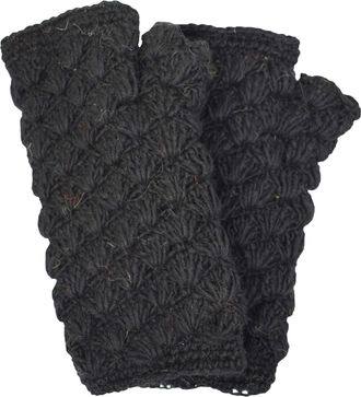 Gheri Winter Chunky Wool Diamond Pattern Fleece Lined Long Fingerless Handwarmer Mittens Gloves H