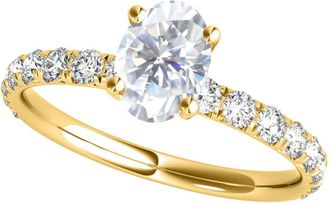 Mauli Jewels 1.55 Carat Oval Shape Moissanite Natural Diamond Engagement Rings For Women In 10K Solid Yellow Gold Ring Size 6