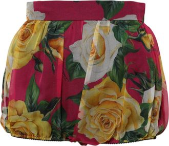 Dolce & Gabbana Red Floral High Waist Women Hot Pants Shorts Pink Silk