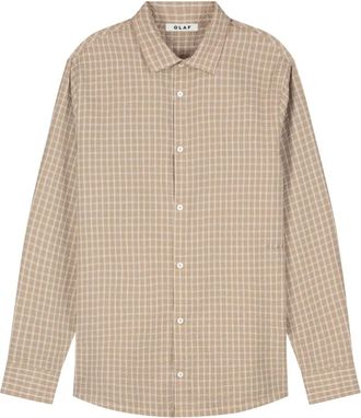 Olaf Hussein Checked Seersucker LS Shirt - Heren - Casual Overhemden - Beige - M - Overhemden