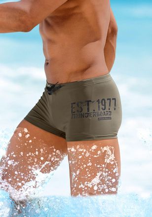 Bruno Banani Boxer-Badehose BRUNO BANANI, Herren, Gr. 4, N-Gr, gr&uuml;n (oliv), Polyamid, unifarben, Badehosen Boxer-Badehose, mit seitlichem Print