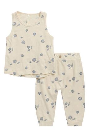 Rylee + Cru Seashell Print Cotton Tank & Joggers Set in Natural at Nordstrom, Size 12-18M