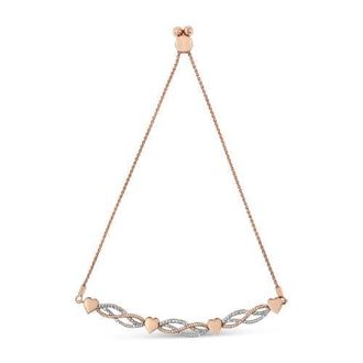 House of Brilliance 14K Rose Gold Plated Silver Diamond Accent Link and Heart Adjustable Bolo Bracelet in Pink at Nordstrom
