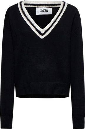 Silvian Heach Shirt met V-hals en contrastdetails - Dames - V-hals truien - Zwart - XS - Polyester - Truien & Vesten