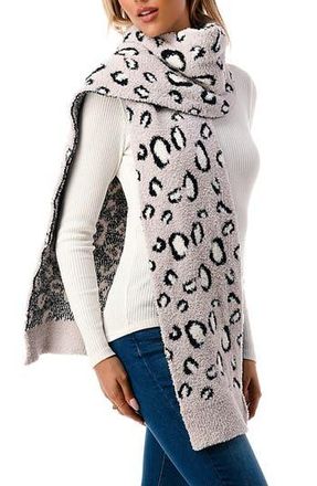 MARCUS ADLER Cheetah Print Cozy Scarf in Black at Nordstrom Rack