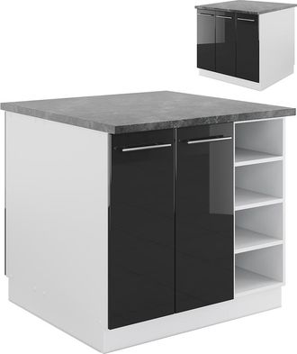 Vicco Isla De Cocina Fame-line, Antracita Brillo Intenso/blanco, 90 Cm Sin Encimera