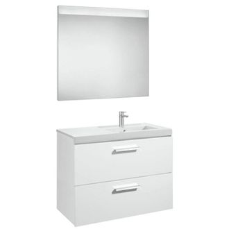 Roca Conjunto De Mueble Con 2 Cajones, Lavabo Y Espejo Con Luz Led Prisma Roca Color: Blanco Brillo - Posici&oacute;n Del Lavabo: Derecha