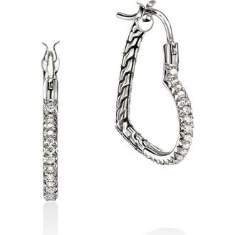 John Hardy Essentials Heart Pav&eacute; Hoop Earrings in Silver at Nordstrom