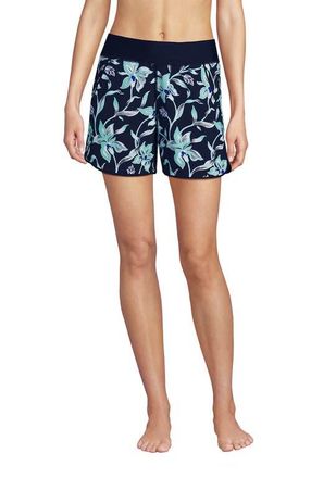 Lands End 9 Quick Dry Elastic Waist Modest Board Shorts Swim Cover-up Shorts with Panty in Tropic Floral/navy at Nordstrom, Size 16