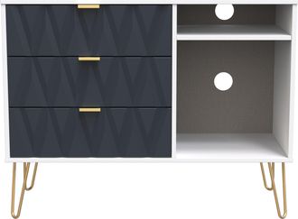 Welcome Furniture Glitz Ready Assembled 3 Drawer TV Unit in Indigo Matt & White - Welcome Furniture | TJ Hughes