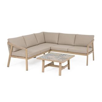 Konte Design Sal&oacute;n de jard&iacute;n de esquina con cojines y trenzado de cuerda