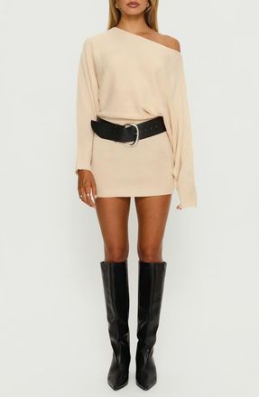 Princess Polly Bellamie Off the Shoulder Sweater Minidress in Cream at Nordstrom, Size 12