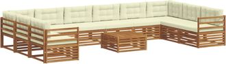 vidaXL Juegos De Sof&aacute;s 11 Uds. Natural Y Crema Madera De Acacia S&oacute;lida Vidaxl