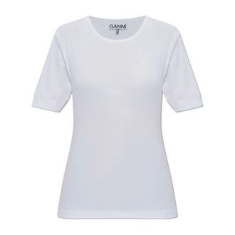 Ganni T-Shirts, female, White, Size: XL Ribbed t-shirt with logo