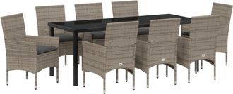 vidaXL vidaXL 9 Piece Garden Dining Set with Cushions Grey Poly Rattan