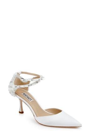 Badgley Mischka Venue Ankle Strap Pointed Toe Pump in White Satin at Nordstrom Rack, Size 6.5