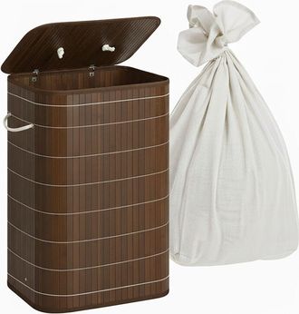 Relaxdays Relaxdays laundry hamper with lid, bamboo, 80 L, foldable, HxWxD: 60 x 40 x 30 cm, dark brown
