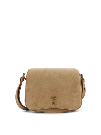 Ami Suede shoulder bag with front metal logo