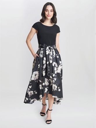 Gina Bacconi Womens Colleen Jersey And Jacquard Printed Dress - Black - Size 22 UK