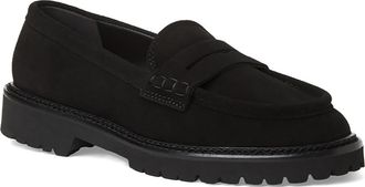 Aquatalia Merry Waterproof Lug Sole Penny Loafer in Black Suede at Nordstrom, Size 10.5