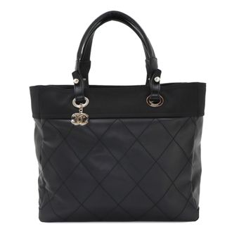 Chanel Black Nylon Pvc Handbag Tote Bag (Pre-Owned)