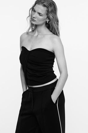 H&M Draped Interlock Bandeau Top in Black at Nordstrom, Size X-Small